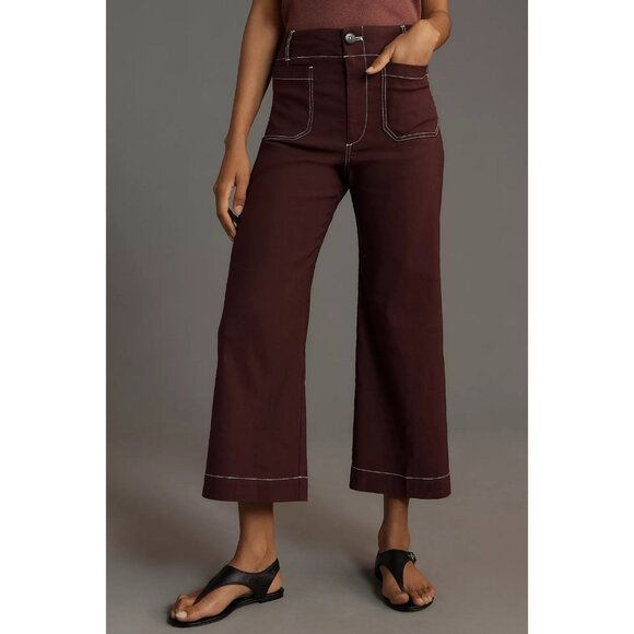 Anthropologie The Colette Contrast Stitch Cropped Wide Leg Pants Maeve Womens 33